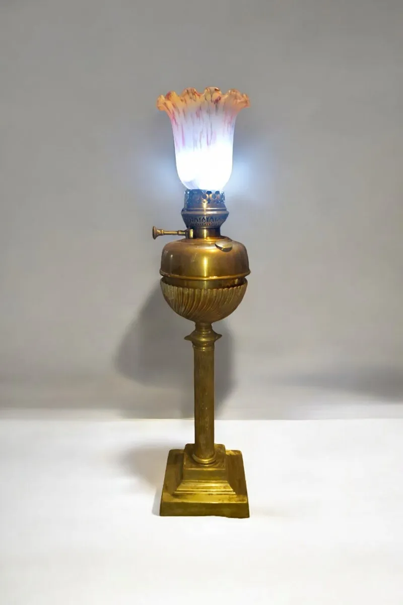 Tall solid brass oil lamp - Image 1