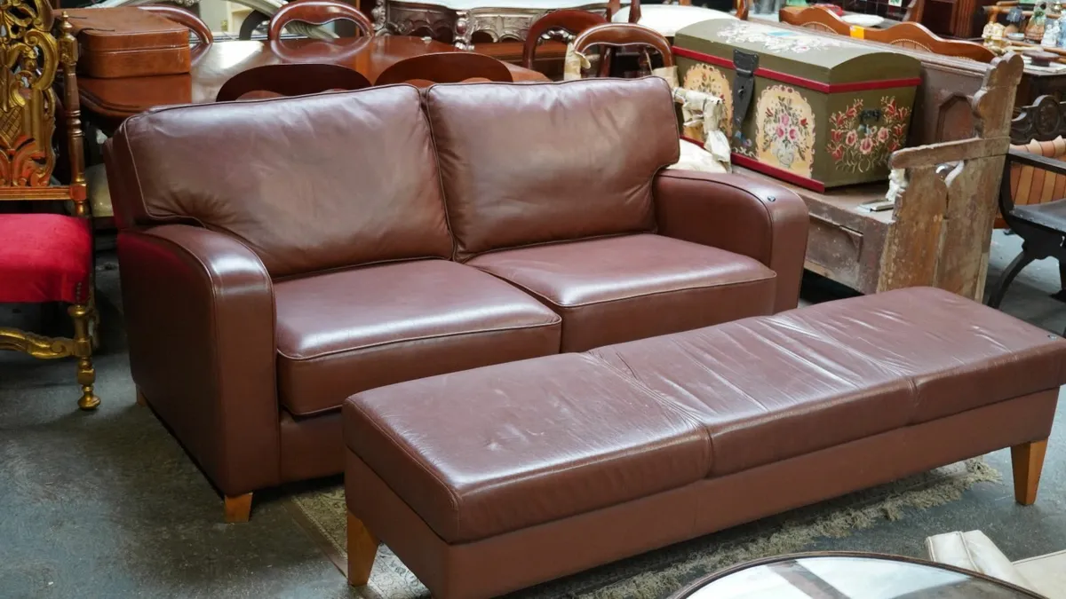 Leather Sofa and Matching Bench Set - Image 1