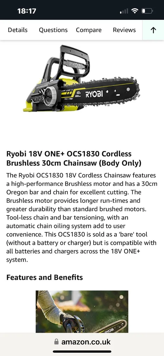 Chainsaw Ryobi cordless for sale in Co. Galway for 100 on DoneDeal