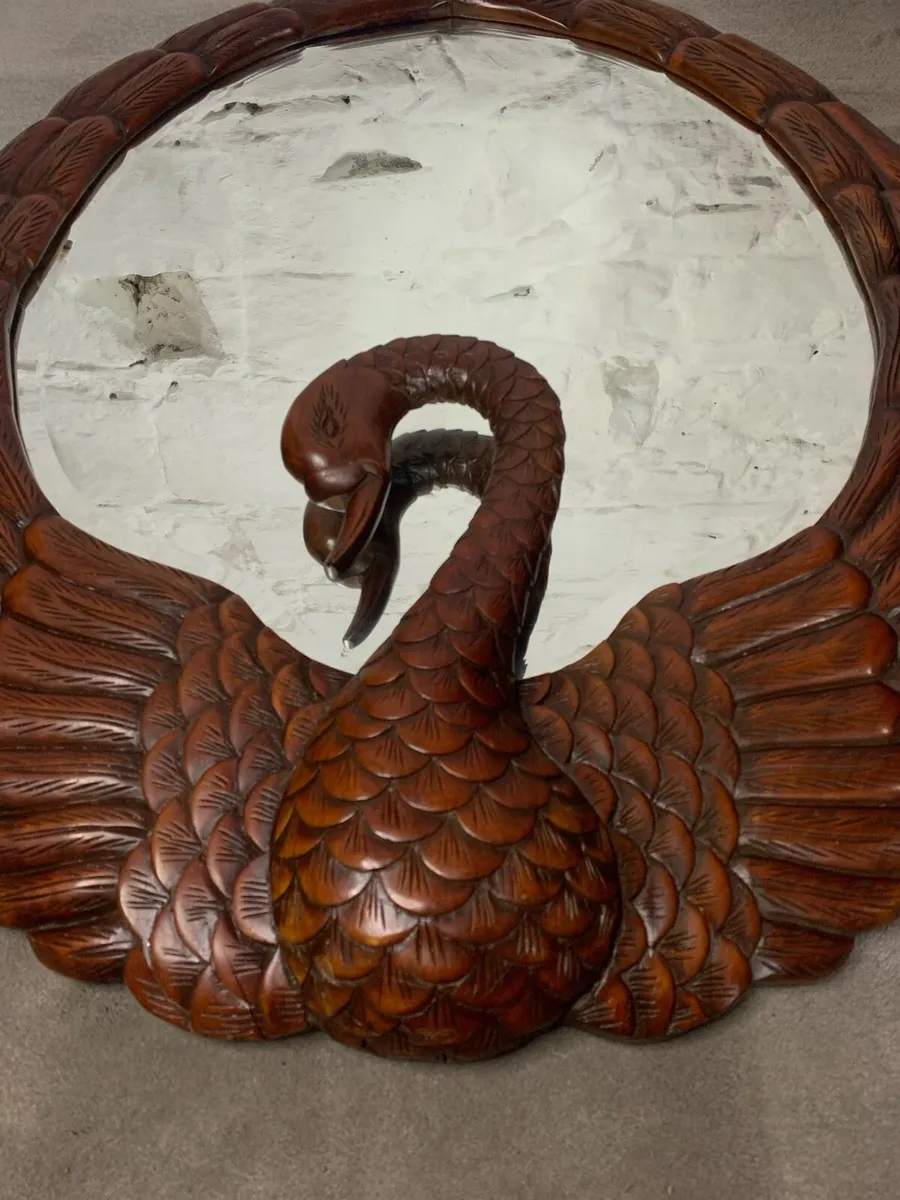Fabulous hand carved swan framed mirror. - Image 2