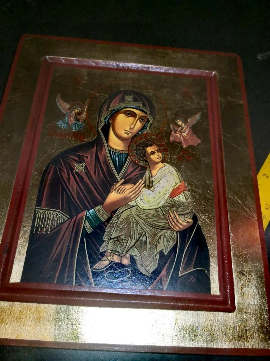 Beautiful Greek icon lithograph with cer - Image 1