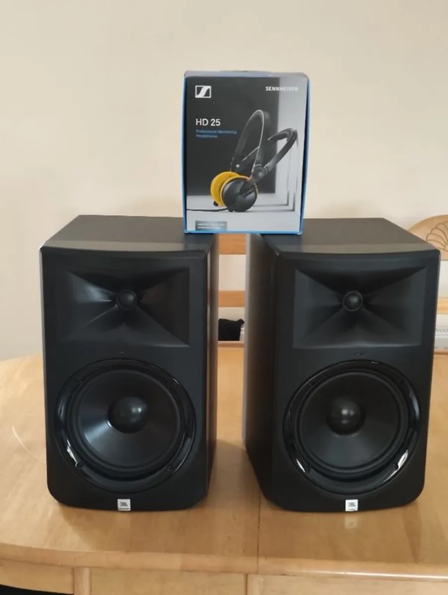 JBL 308 Studio Monitors & Senhizer HE 25 headphones Bundle - Image 1