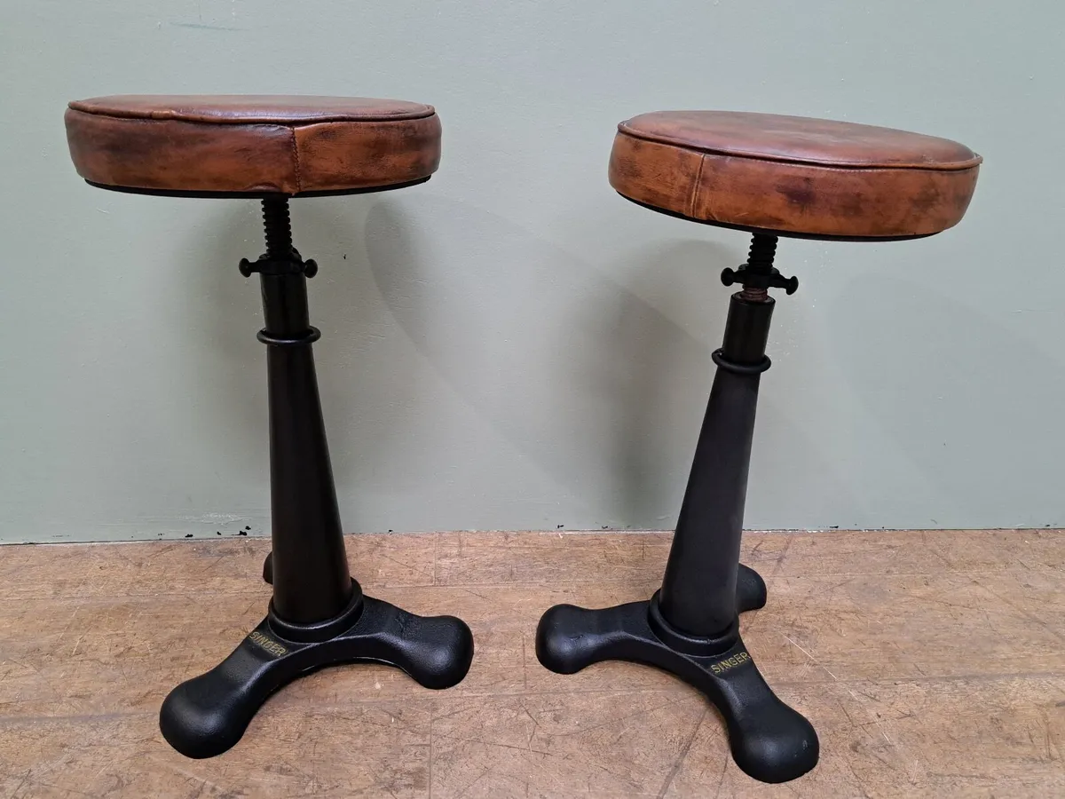Pair of cast iron singer swivel stools leather for sale in Co. Armagh for 350 on DoneDeal