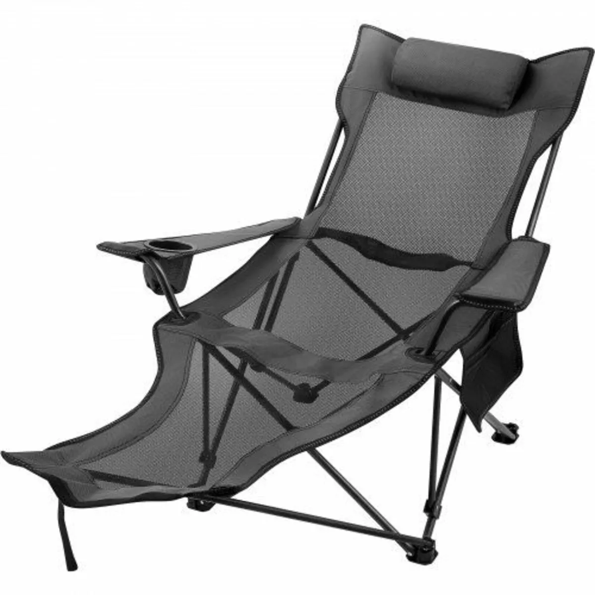 Grey Folding Camping Chair with Foot Rest and Beac