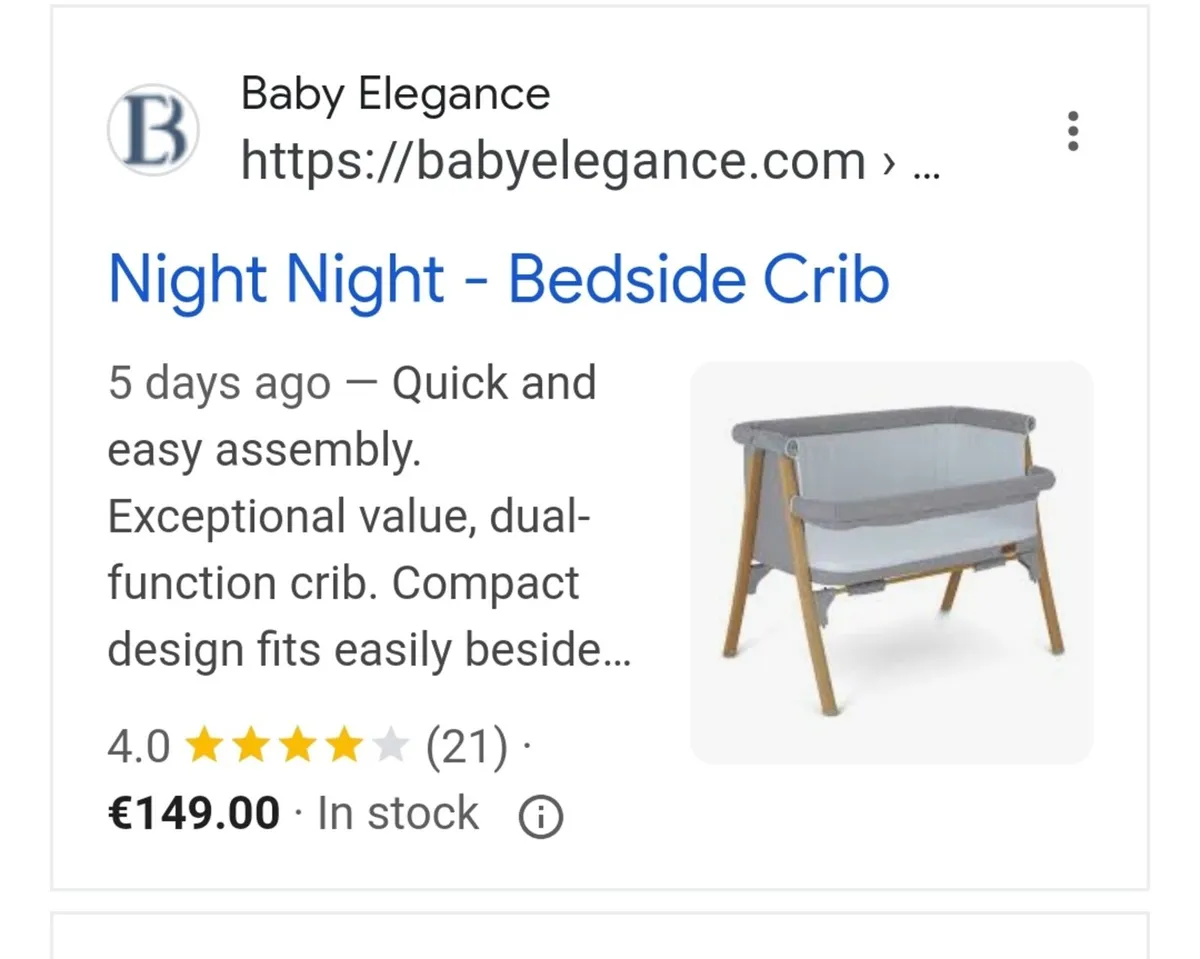 BABY ELEGANCE NEXT TO ME CRIB for sale in Co. Kildare for 100 on DoneDeal