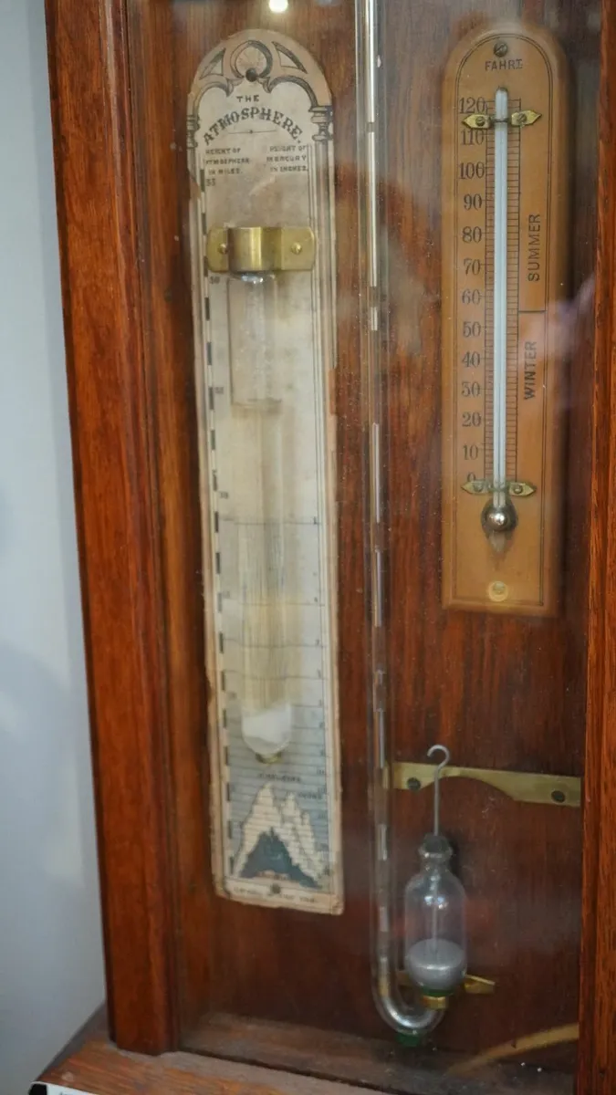 Antique Wall-Mounted Barometer with Thermometer - Image 3