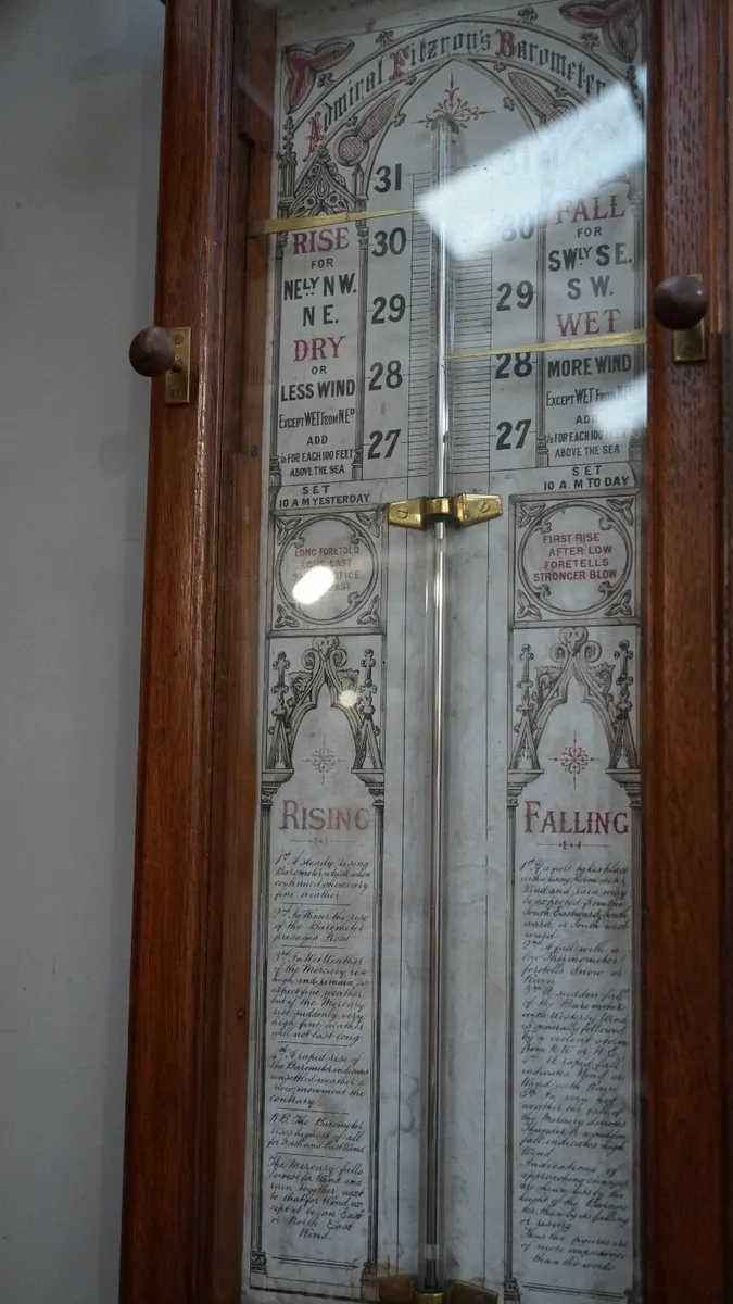 Antique Wall-Mounted Barometer with Thermometer - Image 4