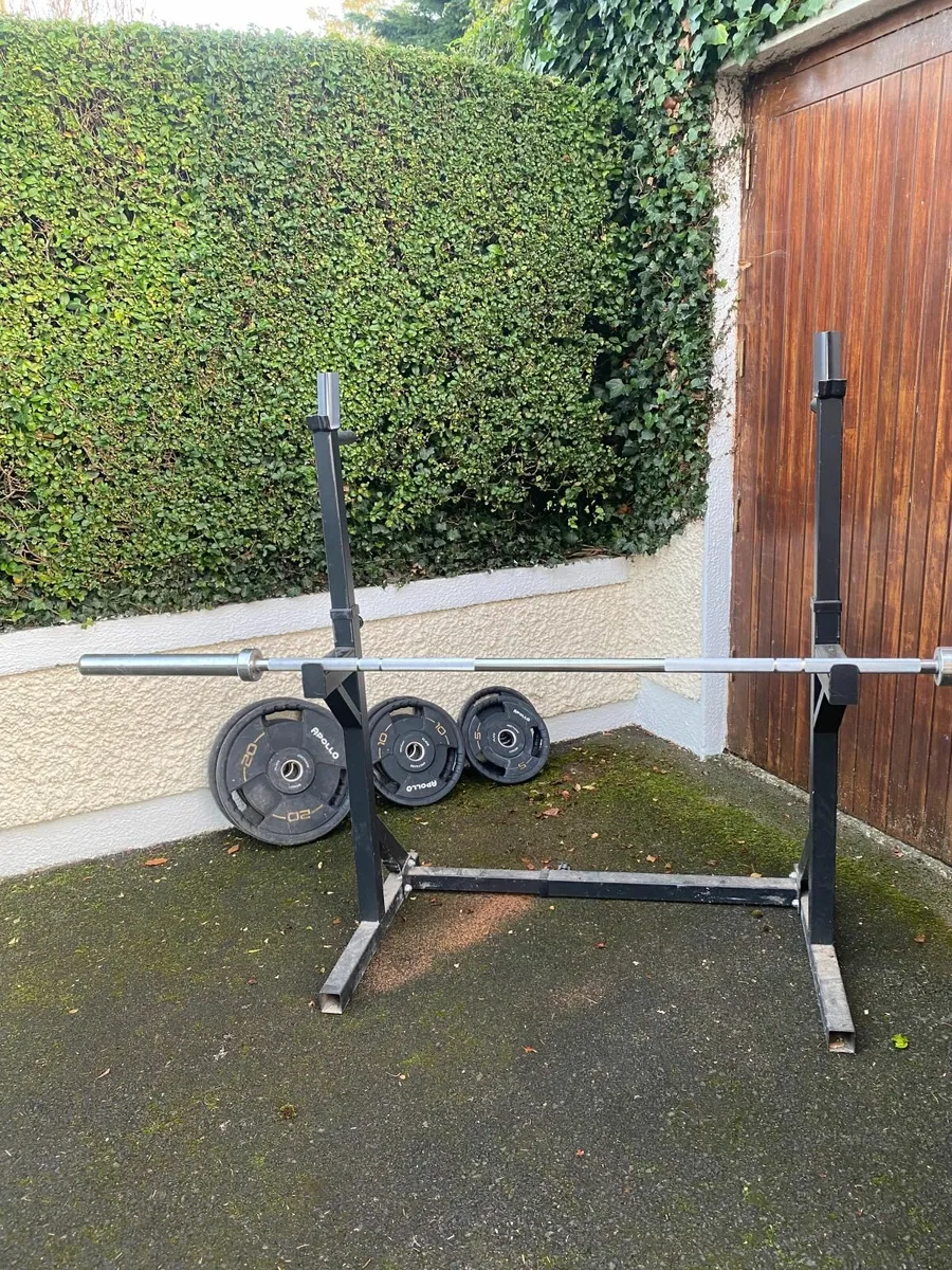 Apollo Squat rack 20kg barbell 70kg in plates for sale in Co. Kildare for 400 on DoneDeal