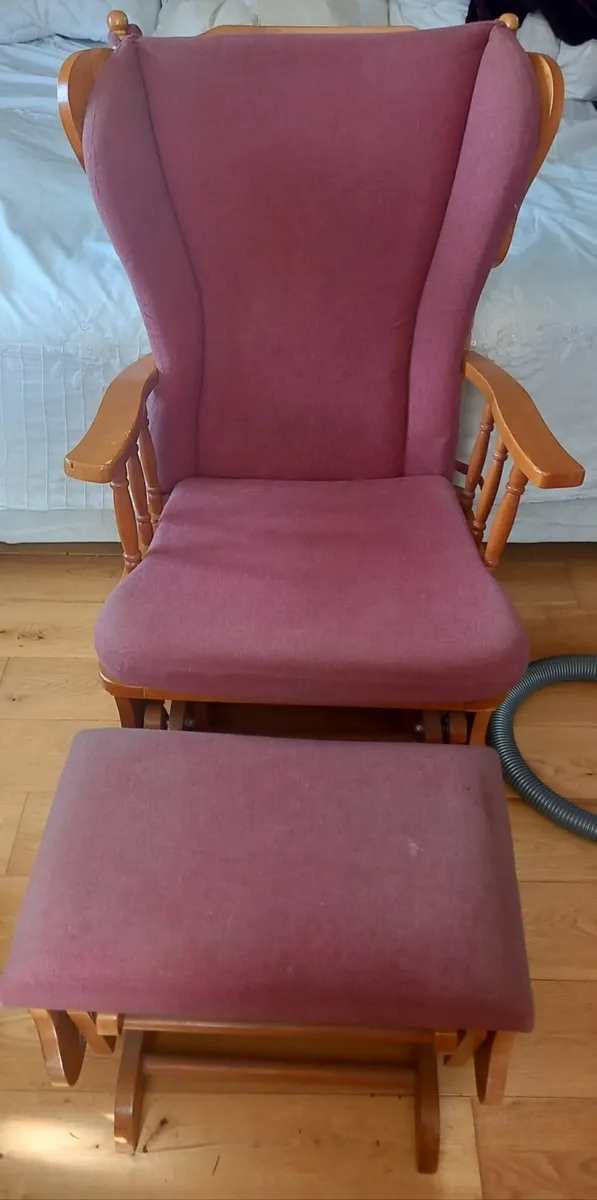 Pink Fabric and Wooden glider chair and stool for sale in Co. Galway for 80 on DoneDeal