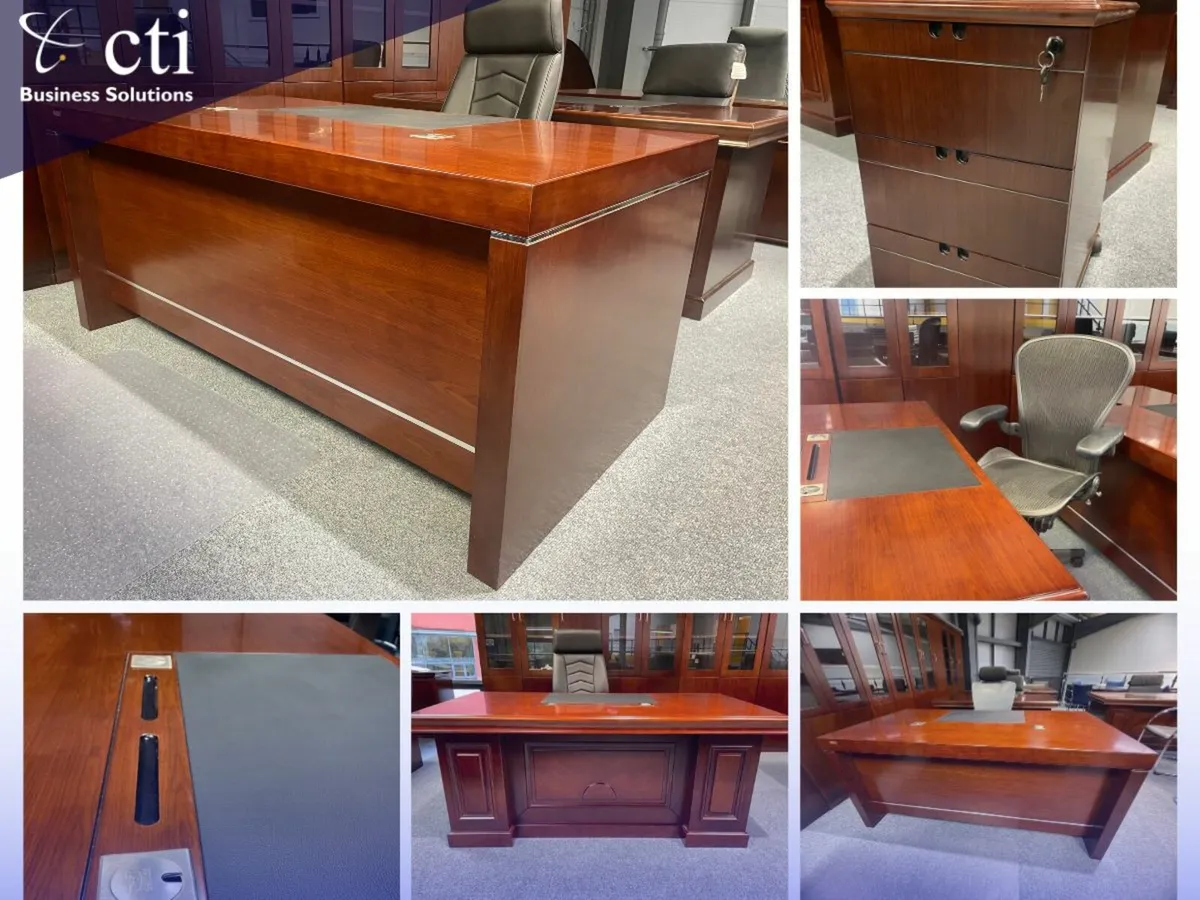 Executive Walnut Veneer Desks Incl. Pedestals- New - Image 1