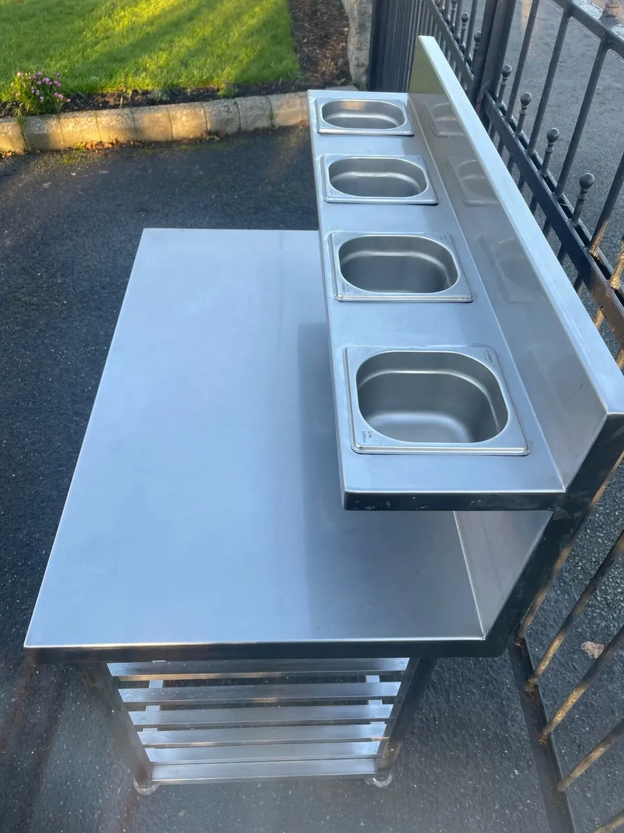 Stainless steel prep table with pans - Image 2