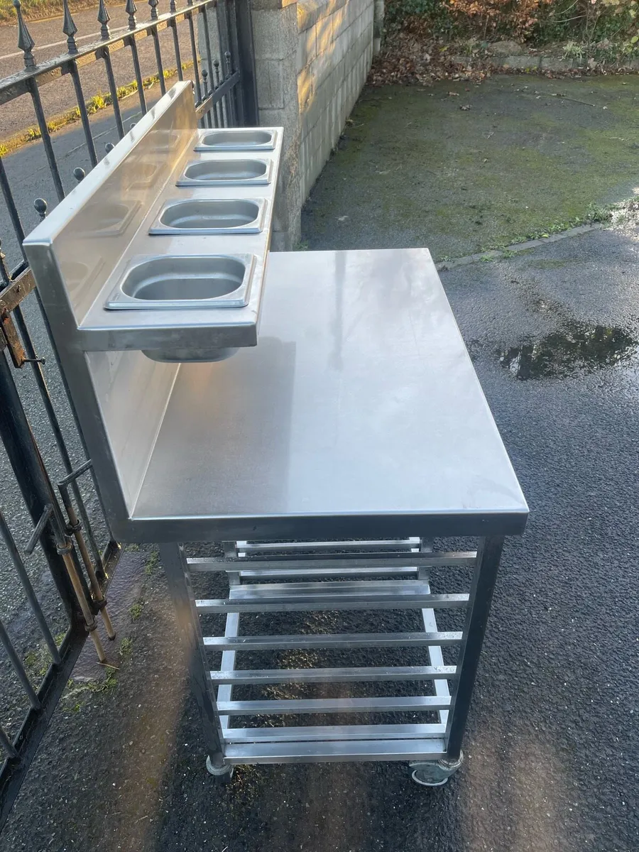 Stainless steel prep table with pans - Image 3