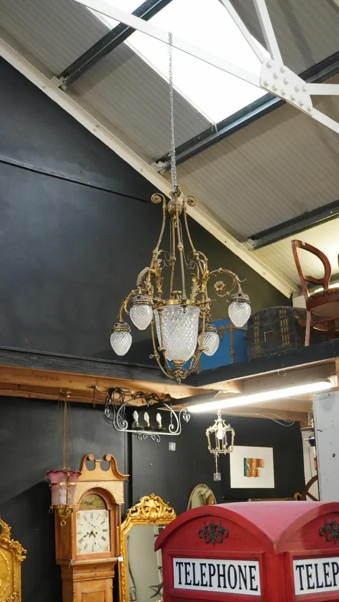 Antique French-Style Bronze and Cut Glass Chandeli - Image 1