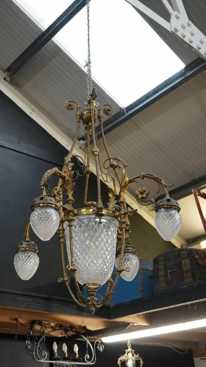 Antique French-Style Bronze and Cut Glass Chandeli - Image 2