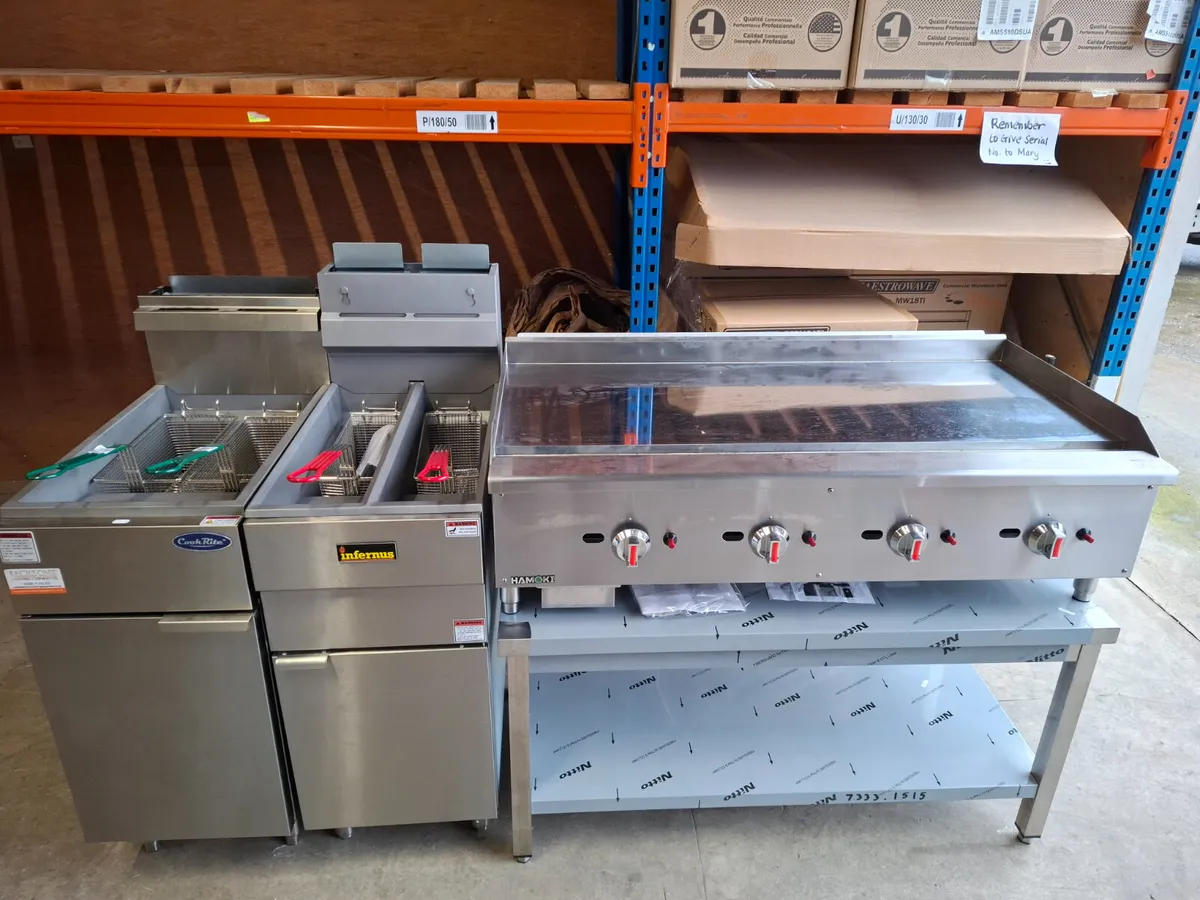 Chrome gas griddle + twin tank + single tank fryer - Image 3