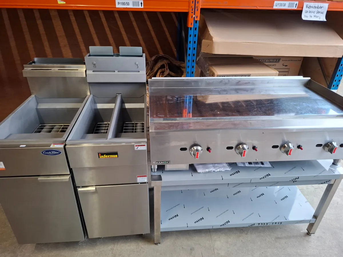 Chrome gas griddle + twin tank + single tank fryer - Image 4