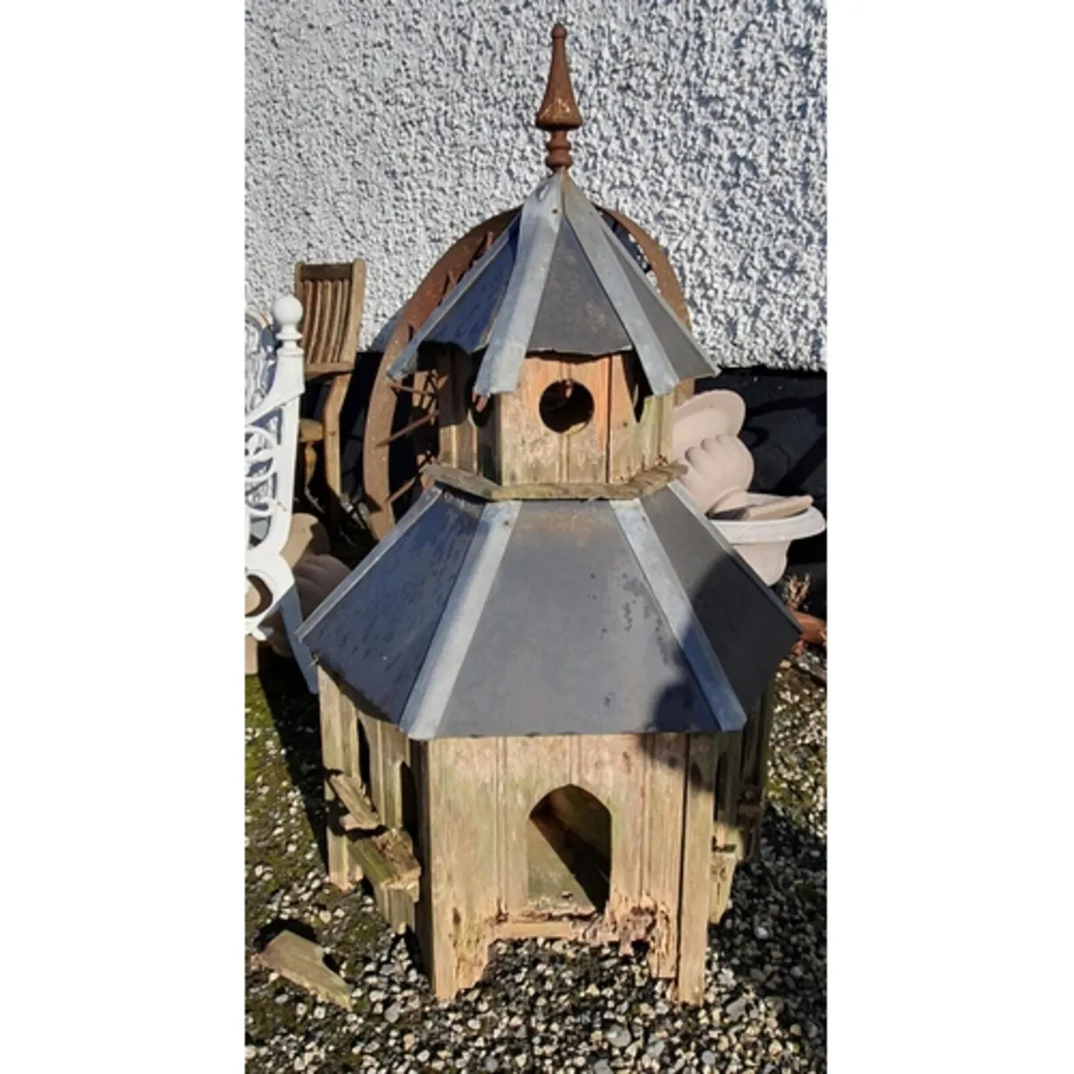 Vintage bird house with leaded roof..antique