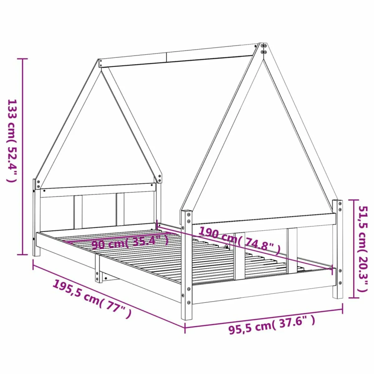 BN Kids Bed Frame White 90x190 cm Solid Wood Pine - Image 3
