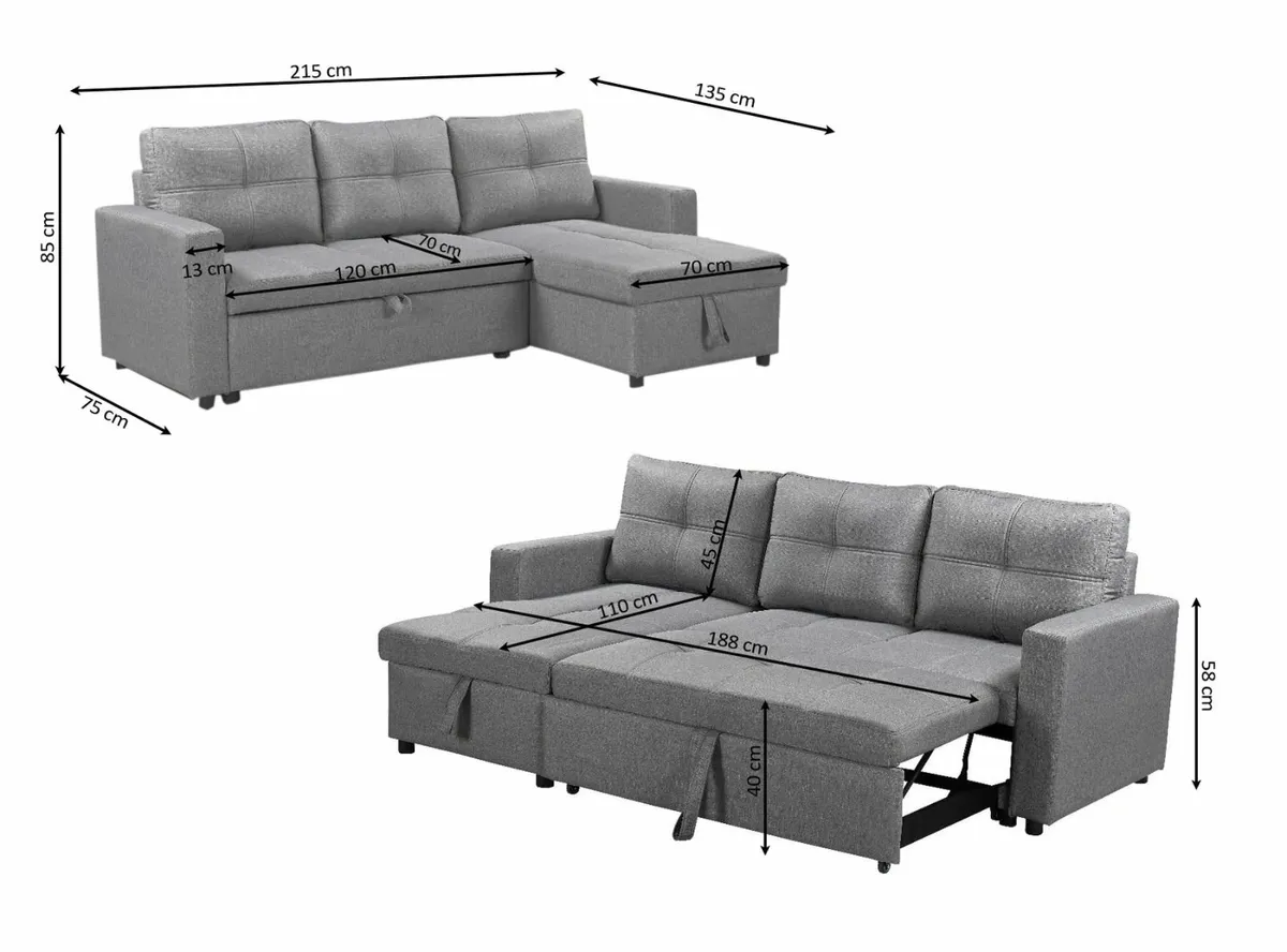 New Blue Velvet Corner Sofa Bed with Storage - Image 4