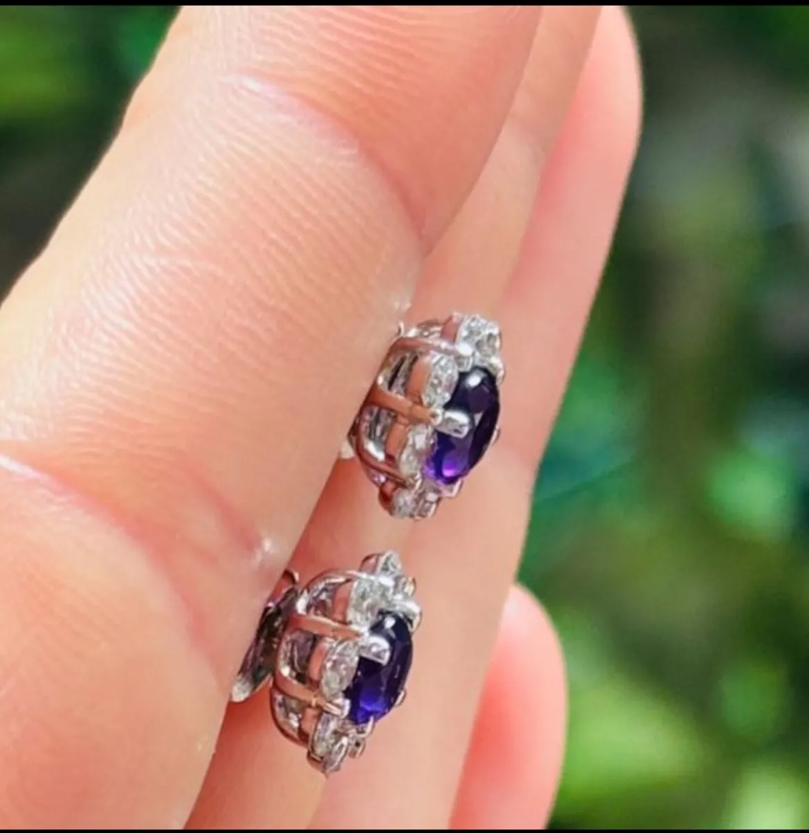 14k white gold diamonds and amethyst earrings - Image 2
