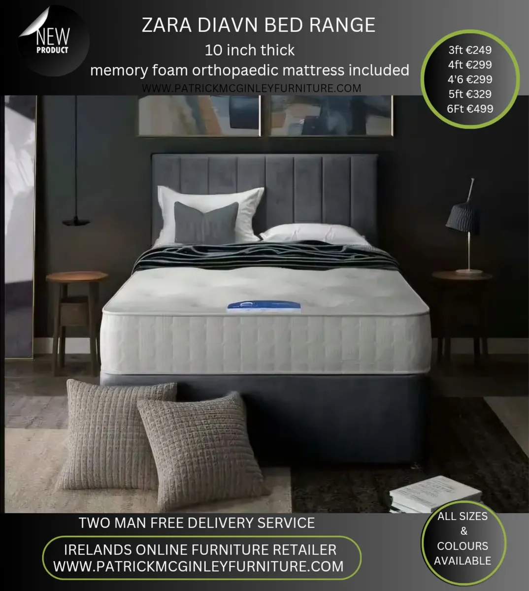 4'6 Grey Divan Bed & Mattress - Image 1