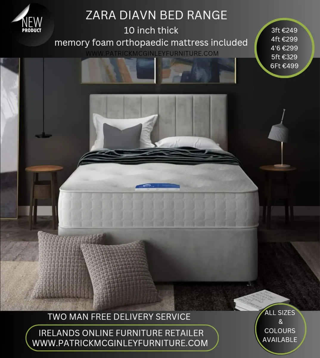 4'6 Grey Divan Bed & Mattress - Image 2