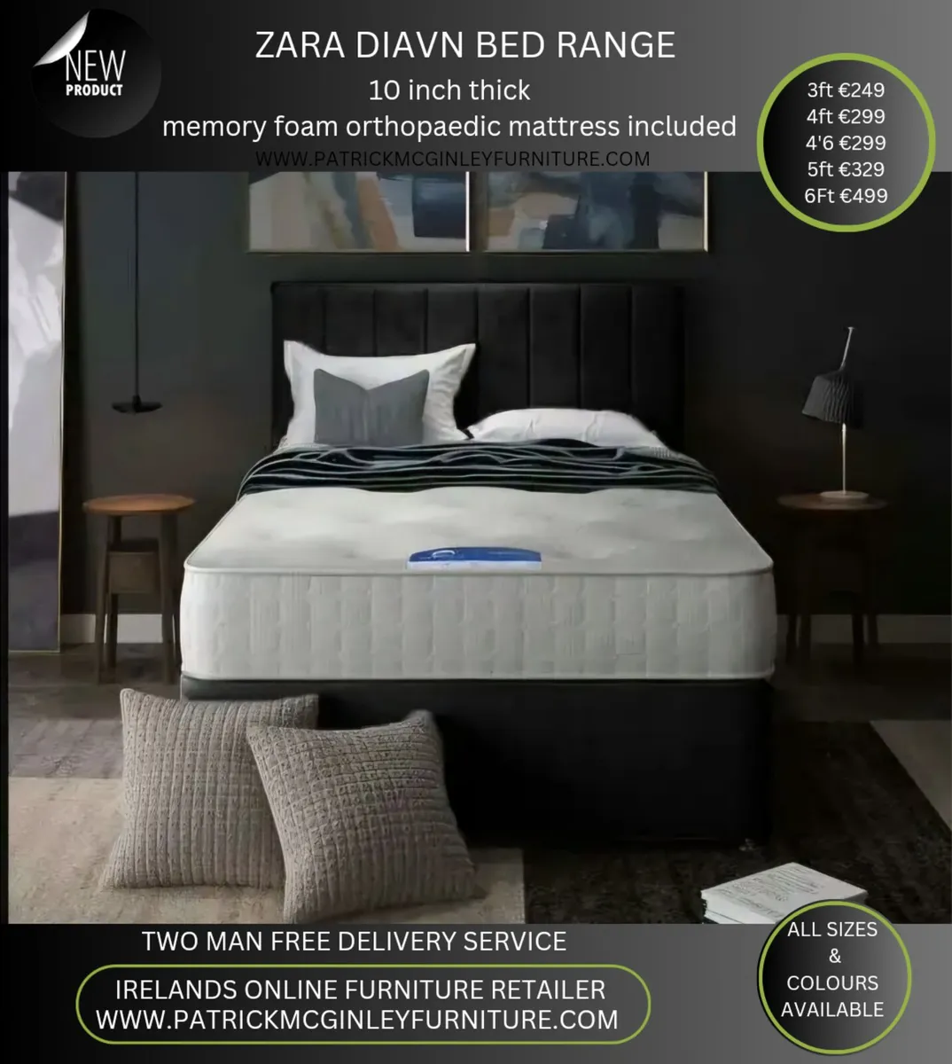 4'6 Grey Divan Bed & Mattress - Image 3