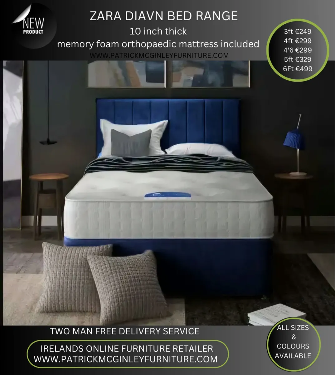4'6 Grey Divan Bed & Mattress - Image 4