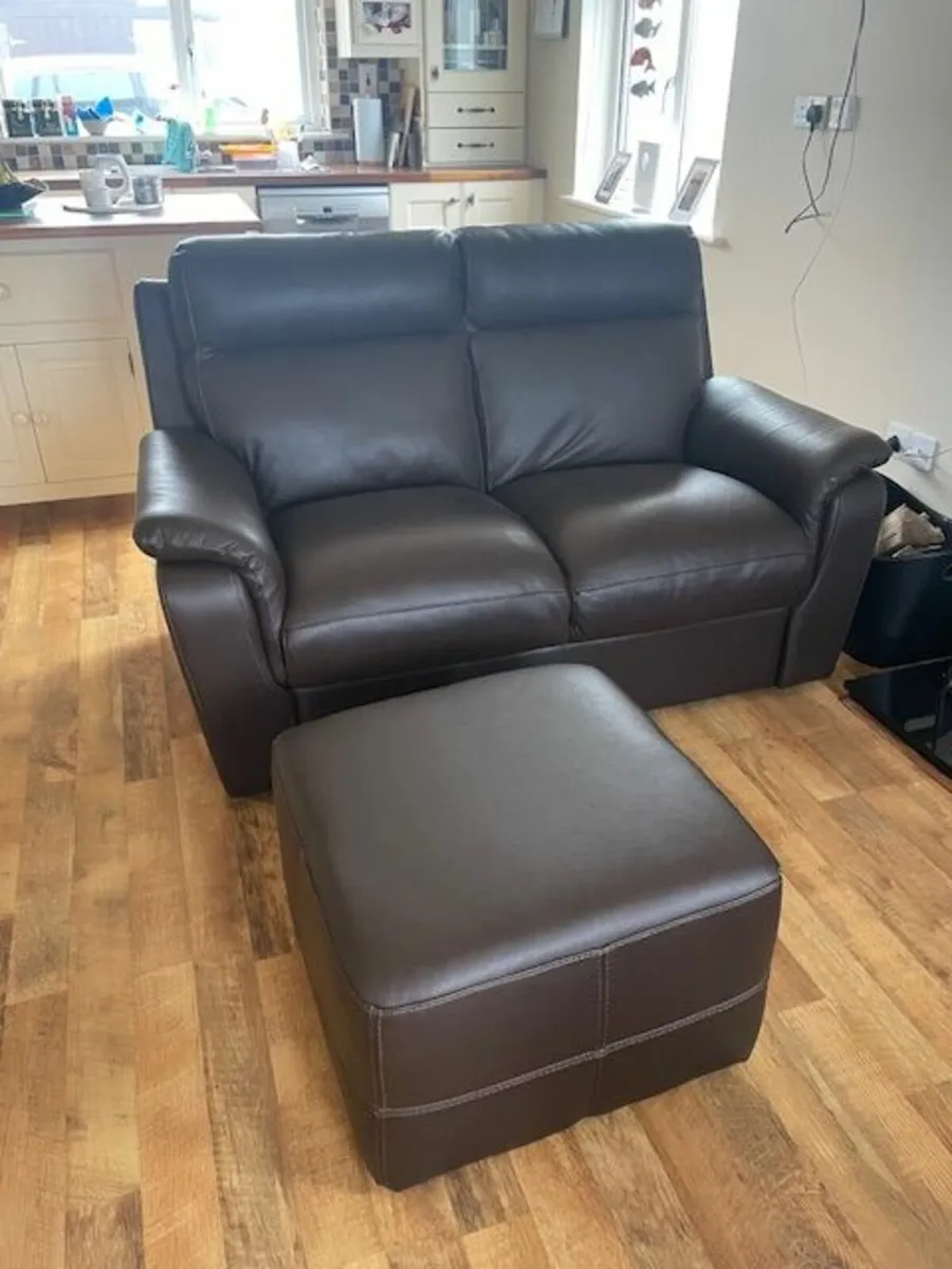 Leather sofa and footstool - Image 2