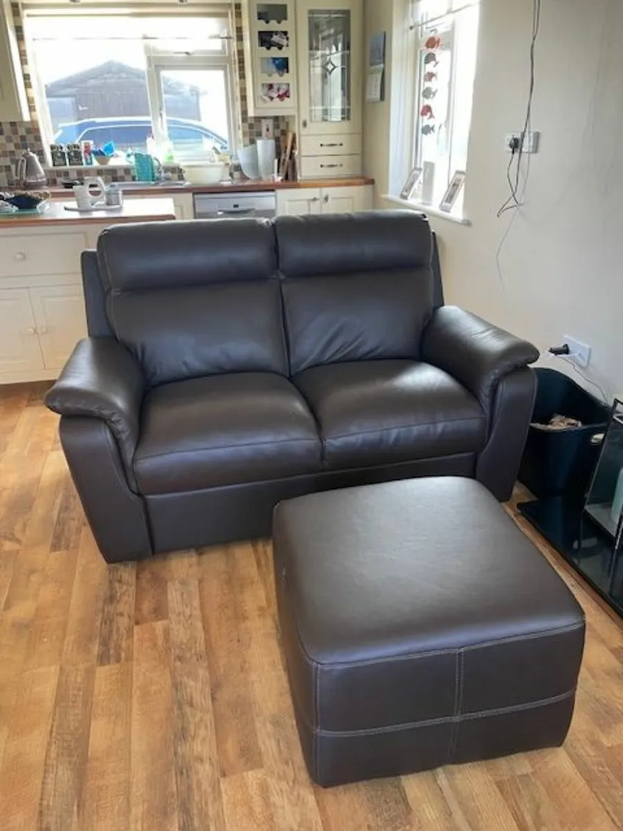 Leather sofa and footstool - Image 4