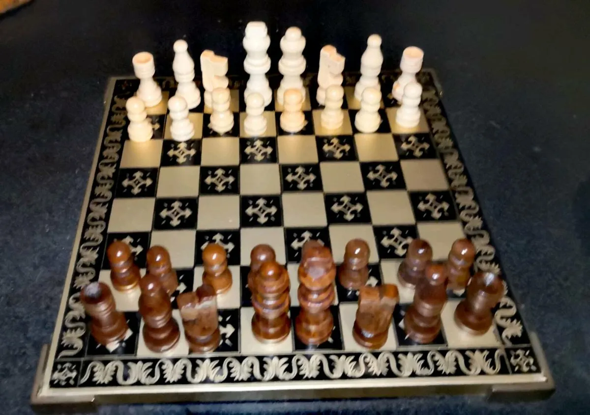 Rare handmade metal chessboard - Image 1