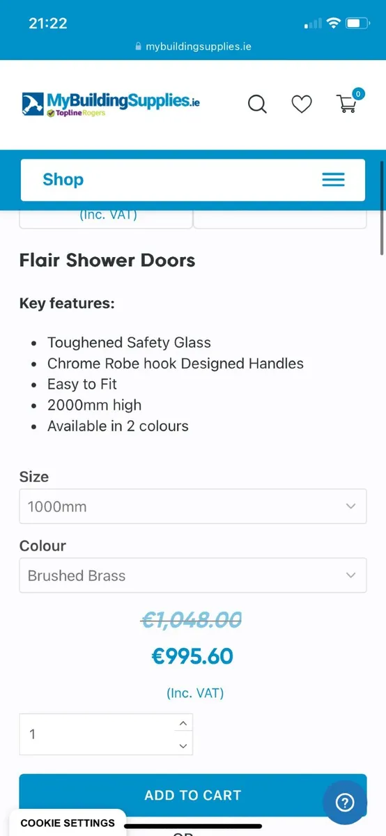 Flair ETO infold shower door - brushed brass - Image 2