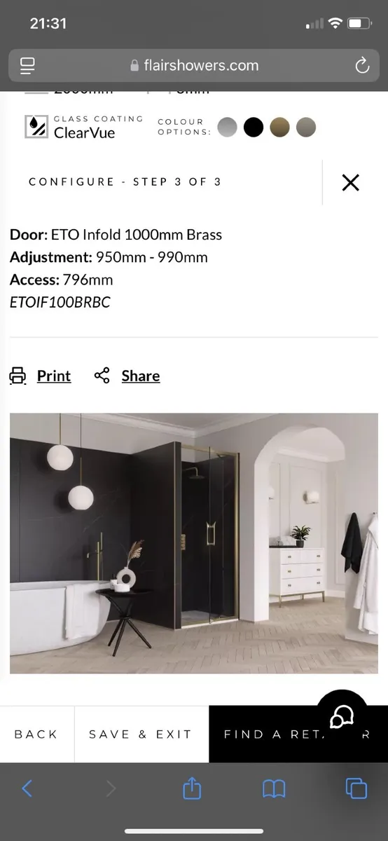 Flair ETO infold shower door - brushed brass - Image 1