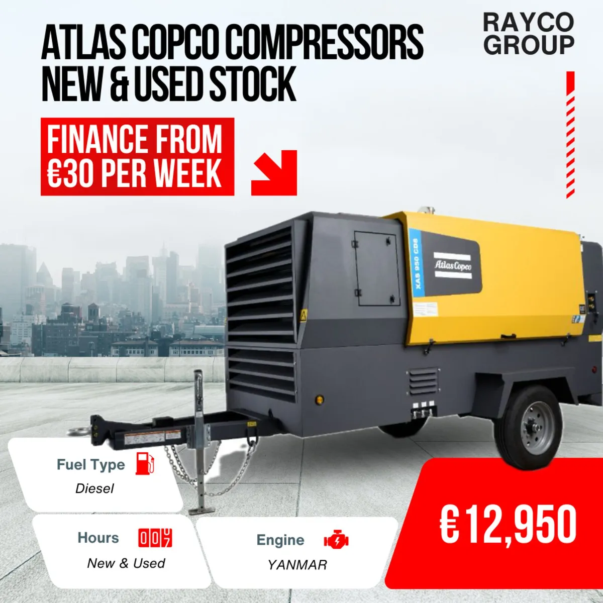 BUY €45 PER WEEK 2016 ATLAS DIESEL AIR COMPRESSOR - Image 1