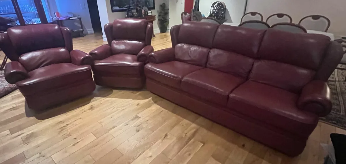 Leather Sofa Suite + 2 Recliner Leather Armchairs - Image 1