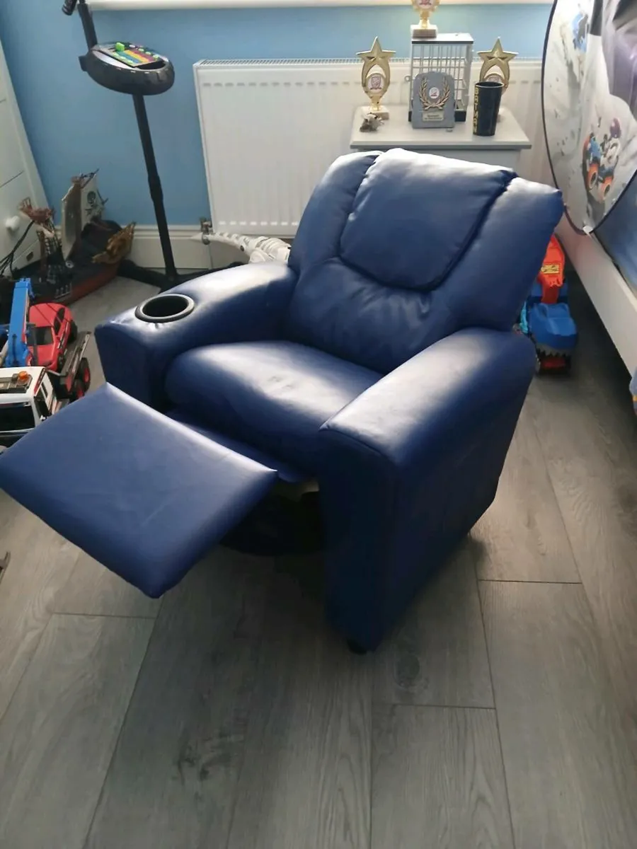 Kids blue leather recliner - Image 1