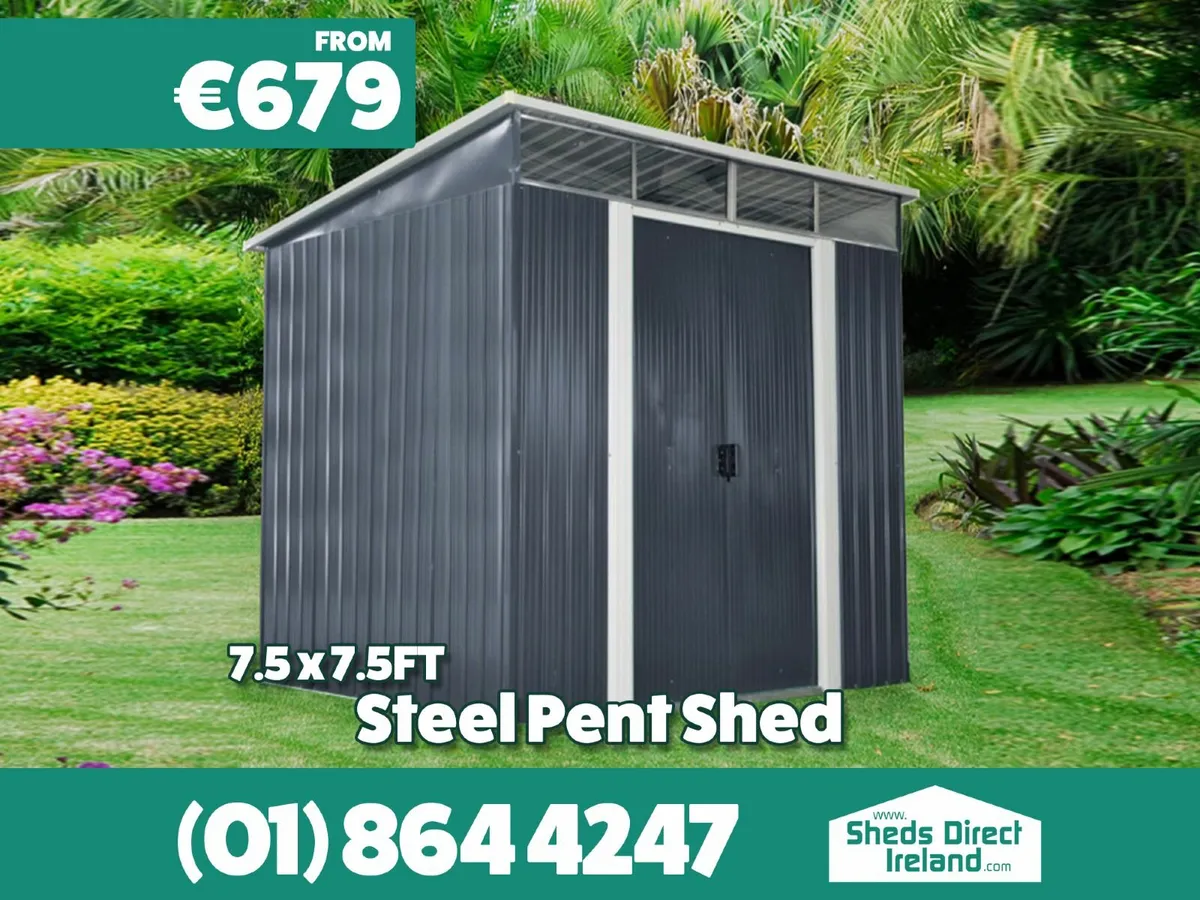 7.5ft x 7.5ft Steel Pent Garden Shed - Image 1