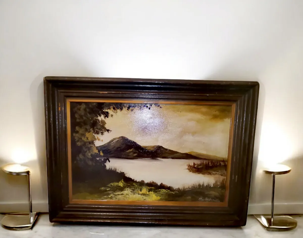 Clive Hughes oil painting in heavy wood frame - Image 1