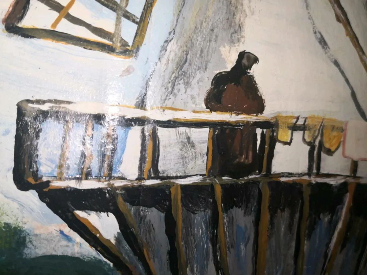Antique oil painting of a windmill - Image 2
