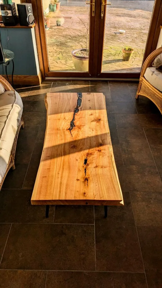 Red Cedar live edge coffee table with epoxy river. - Image 4