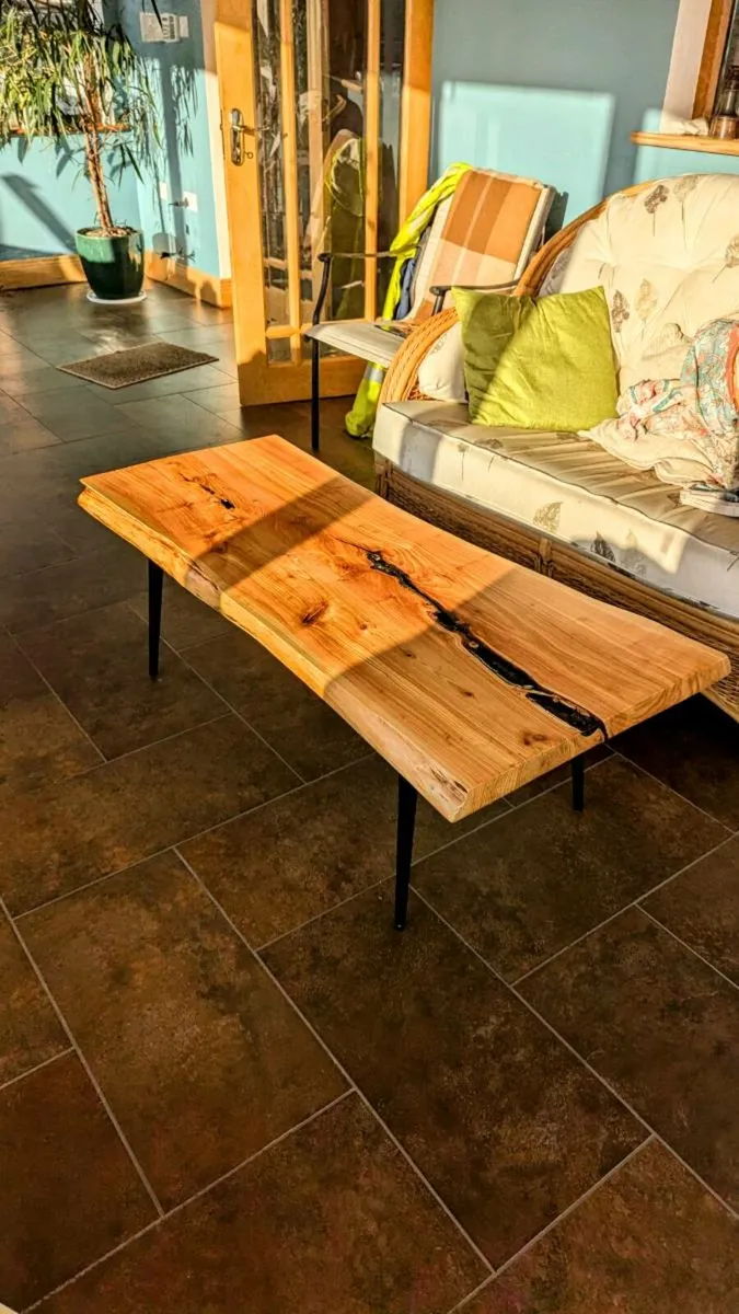 Red Cedar live edge coffee table with epoxy river. - Image 1