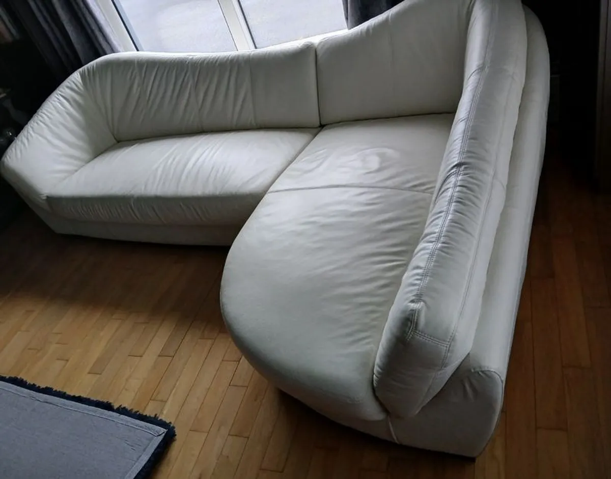 Large L shape cream leather sofa - Image 2