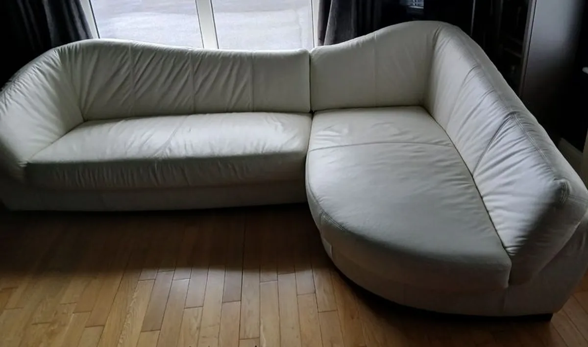 Large L shape cream leather sofa - Image 3