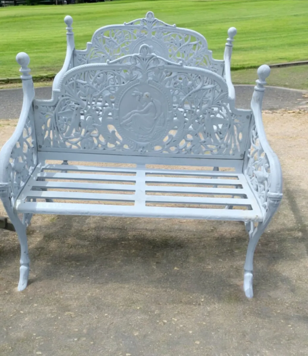 Cast iron white ladys benchs - Image 1