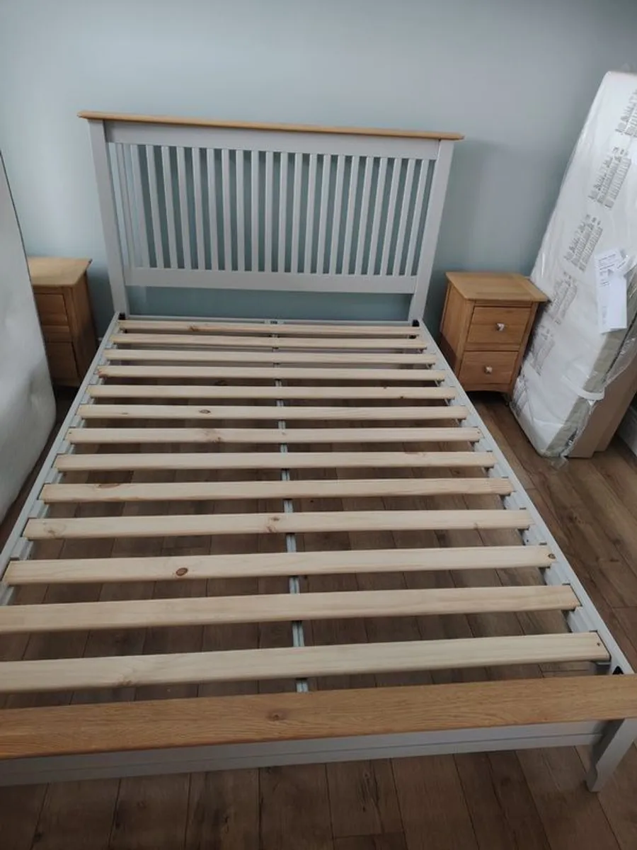 Barely used double bed, mattress & 2 side lockers - Image 2