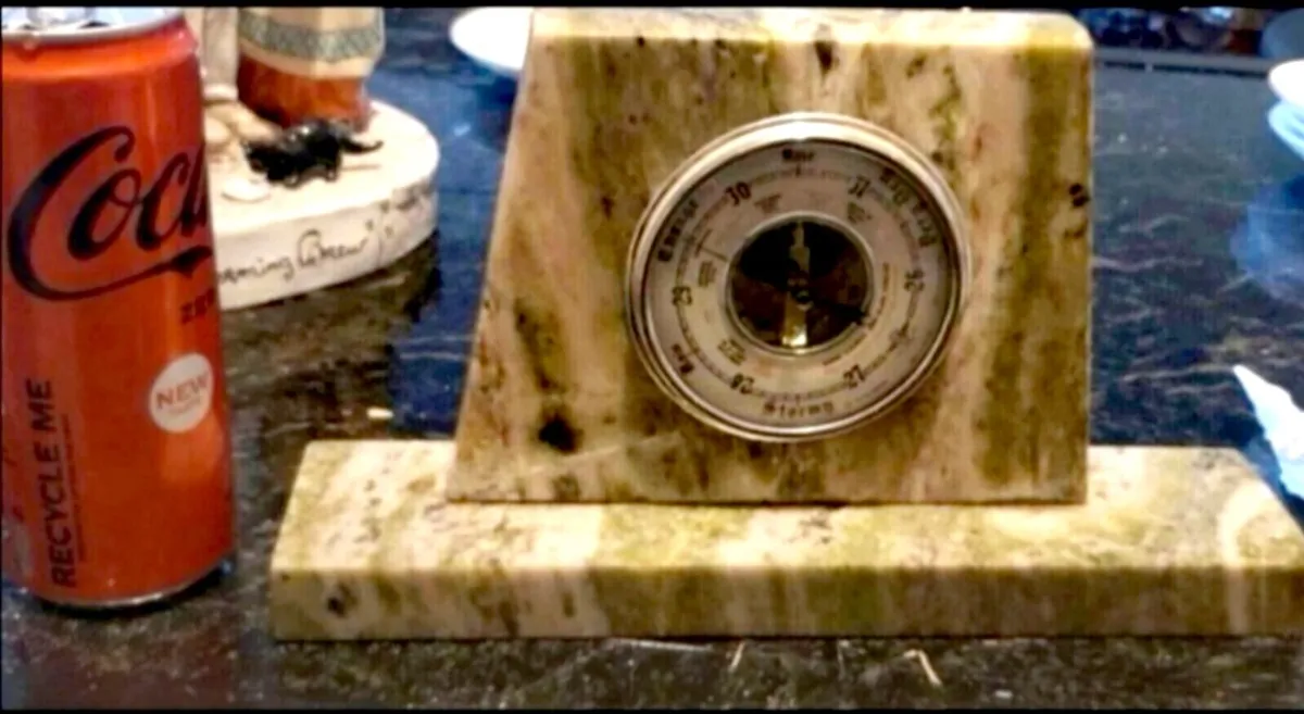 Vintage green onyx barometer - Image 1