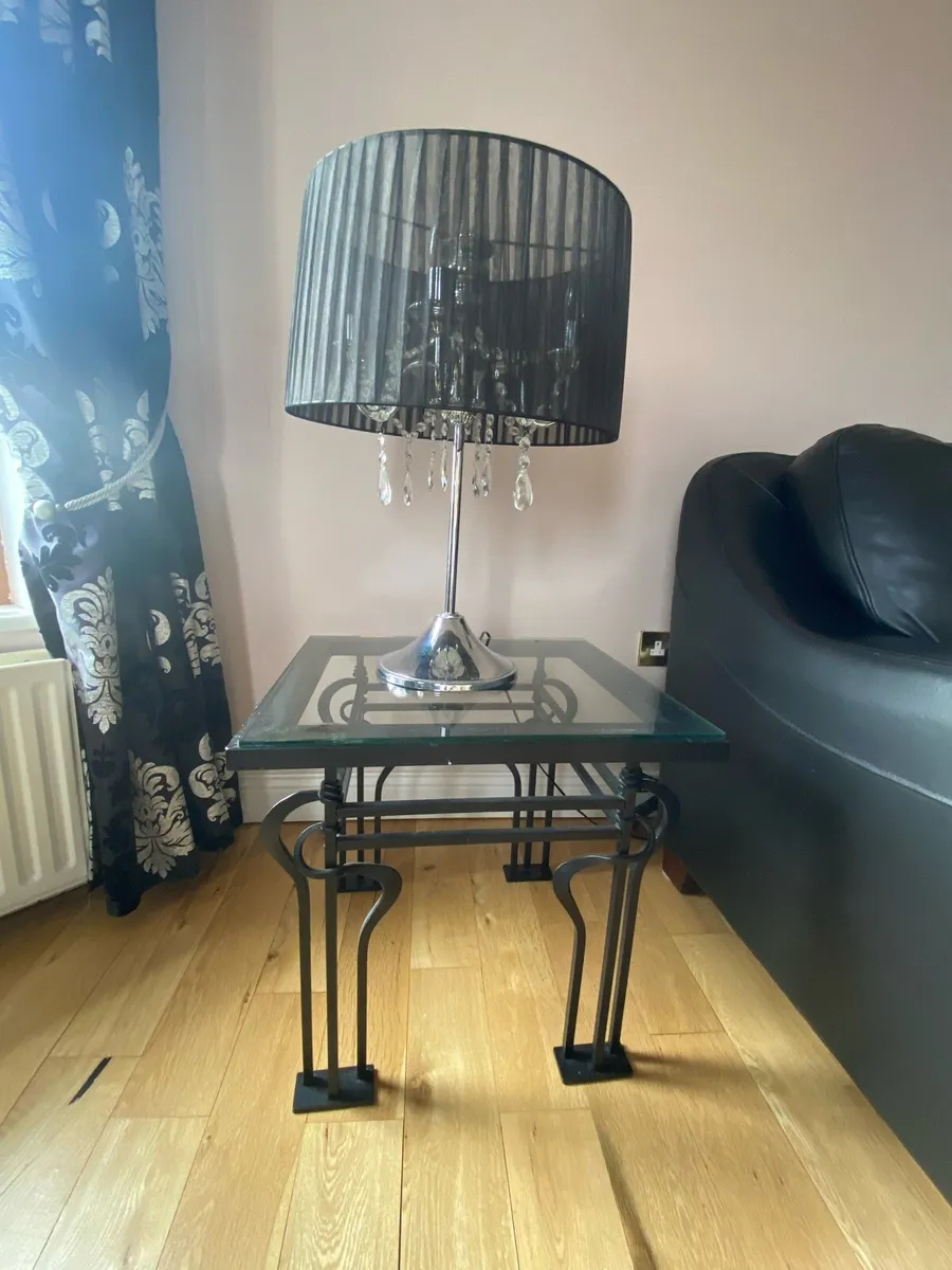 Side table, lamp and clock for sale - Image 1