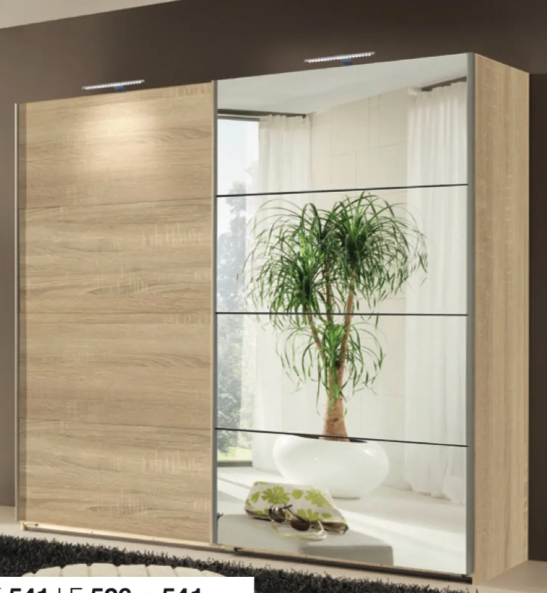 180 CM OAK MIRROR SLIDEROBE - Image 1