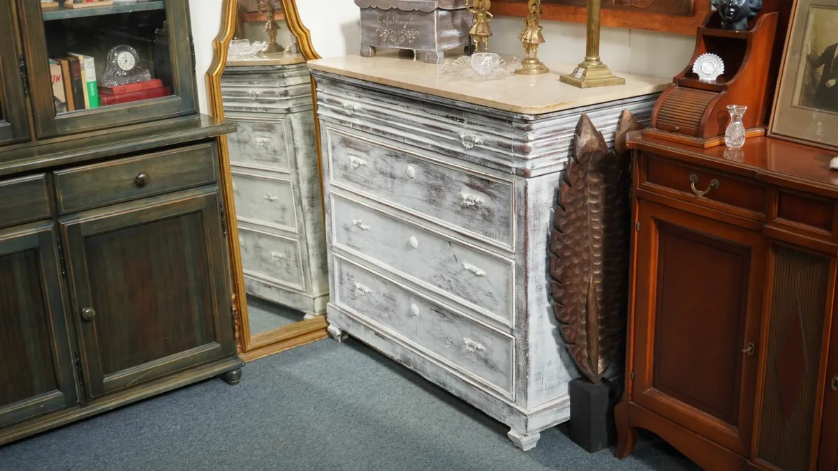 Upcycled Antique Spanish Chest of Drawers - Marble - Image 1