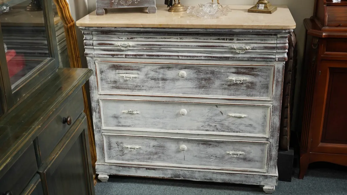 Upcycled Antique Spanish Chest of Drawers - Marble - Image 2